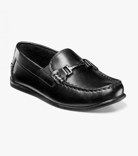 Florsheim Jasper Jr. Boys Moc Toe Bit Loafer - Black - Click Image to Close