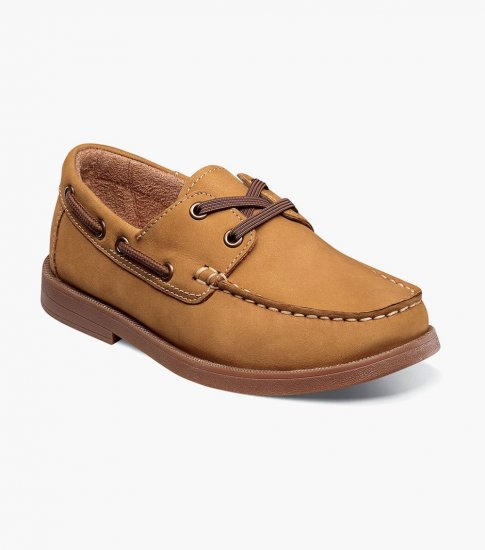 Florsheim Croquet Jr. Boys Moc Toe Boat Shoe - Tan - Click Image to Close