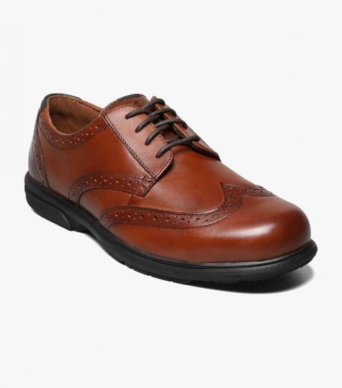 Florsheim Men's Loedin Work Steel Toe Brown Wingtip Oxford - Brown - Click Image to Close