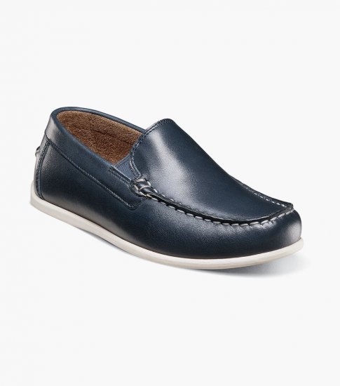 Florsheim Jasper Jr. Boys Moc Toe Venetian Loafer - Navy - Click Image to Close