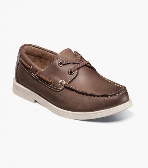 Florsheim Croquet Jr. Boys Moc Toe Boat Shoe - Brown CH - Click Image to Close