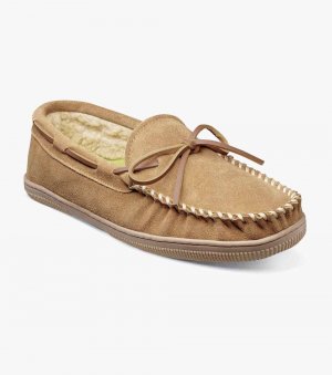 Florsheim Men's Cozzy Moc Toe Tie Slipper - Sand