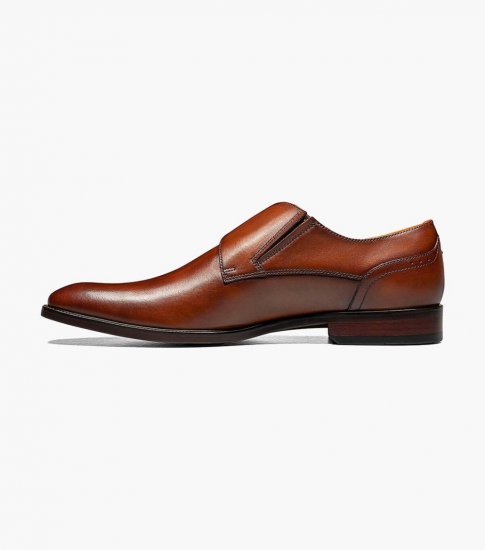 Florsheim Men's Sorrento Plain Toe Single Monk Strap - Cognac - Click Image to Close