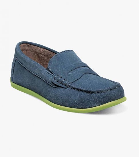 Florsheim Jasper Jr. Boys Moc Toe Penny Driver - Blue Suede - Click Image to Close