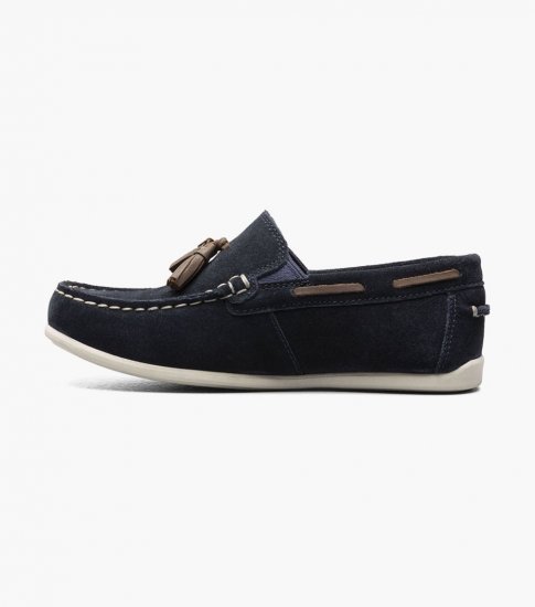 Florsheim Jasper Jr. Boys Moc Toe Drop Tassel Loafer - Navy Suede - Click Image to Close