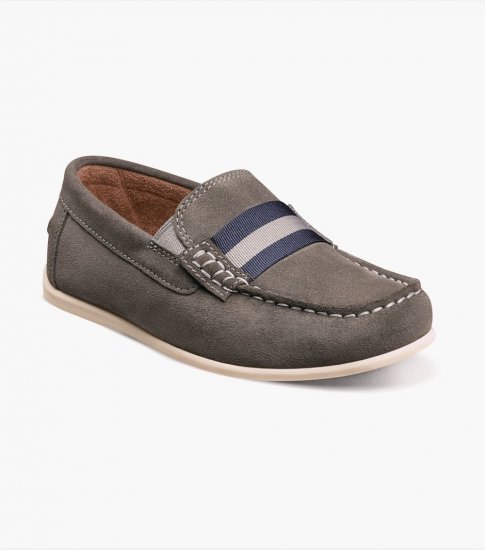 Florsheim Jasper Jr. Boys Moc Toe Strap Loafer - Gray Suede - Click Image to Close