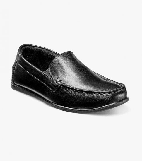 Florsheim Jasper Jr. Boys Moc Toe Venetian Loafer - Black - Click Image to Close