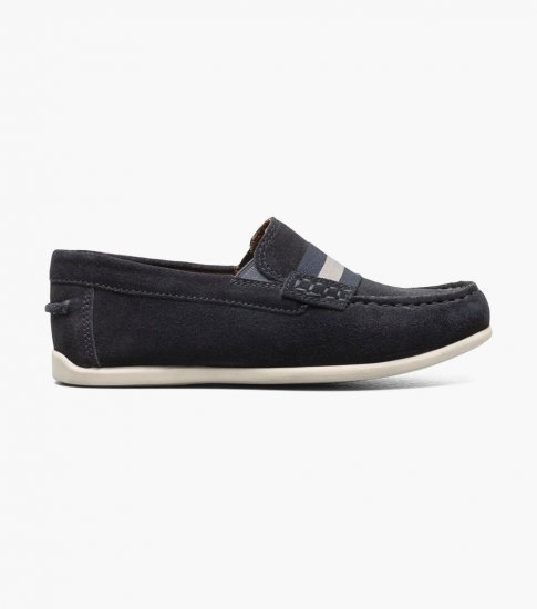 Florsheim Jasper Jr. Boys Moc Toe Strap Loafer - Navy Suede - Click Image to Close