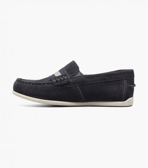 Florsheim Jasper Jr. Boys Moc Toe Strap Loafer - Navy Suede - Click Image to Close