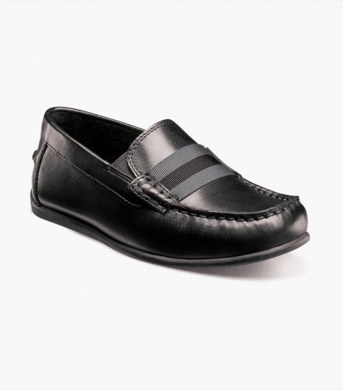 Florsheim Jasper Jr. Boys Moc Toe Strap Loafer - Black - Click Image to Close