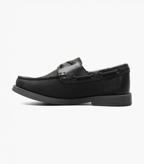 Florsheim Croquet Jr. Boys Moc Toe Boat Shoe - Black Nubuck - Click Image to Close