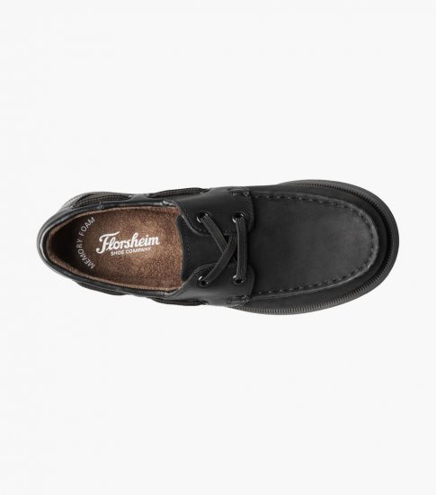 Florsheim Croquet Jr. Boys Moc Toe Boat Shoe - Black Nubuck - Click Image to Close