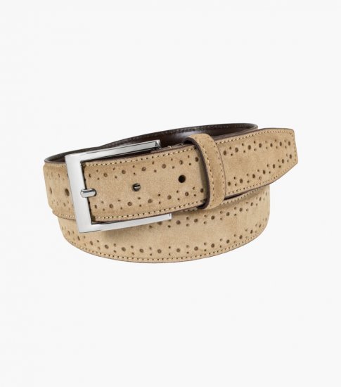 Florsheim Lucky Genuine Suede Belt - Sand - Click Image to Close