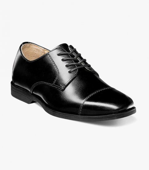 Florsheim Reveal Jr. Boys Cap Toe Oxford - Black - Click Image to Close