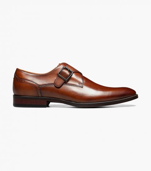 Florsheim Men's Sorrento Plain Toe Single Monk Strap - Cognac - Click Image to Close