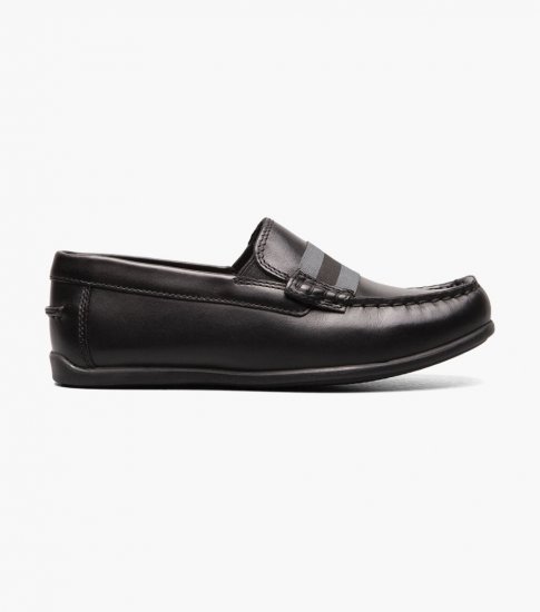 Florsheim Jasper Jr. Boys Moc Toe Strap Loafer - Black - Click Image to Close