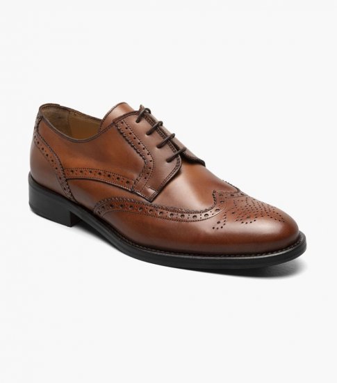 Florsheim Men's Russell Wingtip Perf Oxford - Tan - Click Image to Close