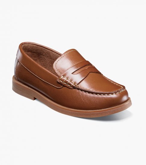 Florsheim Croquet Jr. Boys Moc Toe Penny Loafer - Cognac - Click Image to Close