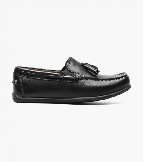 Florsheim Jasper Jr. Boys Moc Toe Drop Tassel Loafer - Black - Click Image to Close