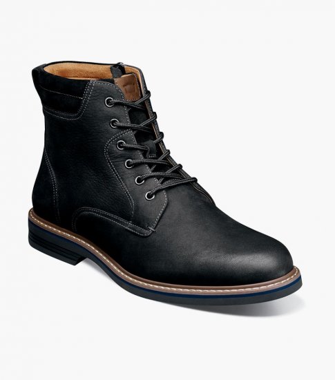 Florsheim Men's Norwalk Plain Toe Lace Up Boot - Black Nubuck - Click Image to Close