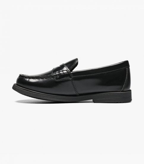 Florsheim Croquet Jr. Boys Moc Toe Penny Loafer - Black - Click Image to Close