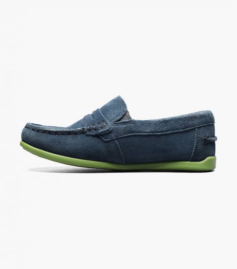 Florsheim Jasper Jr. Boys Moc Toe Penny Driver - Blue Suede - Click Image to Close