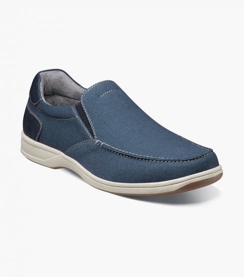 Florsheim Men's Lakeside Canvas Moc Toe Slip On - Navy - Click Image to Close