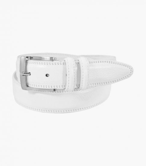 Florsheim Martin Pebble Grain Leather Belt - White - Click Image to Close