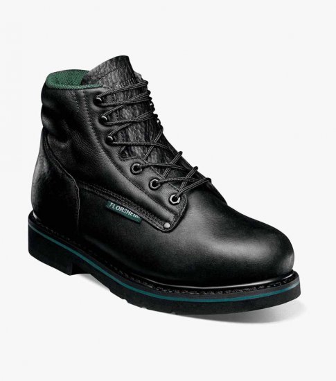 Florsheim Men's Utility Work Steel Toe Black Plain Toe Lace Up Boot - Black - Click Image to Close