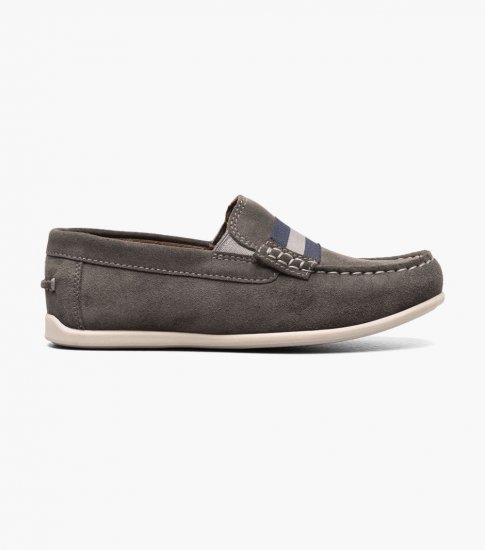 Florsheim Jasper Jr. Boys Moc Toe Strap Loafer - Gray Suede - Click Image to Close