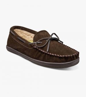 Florsheim Men's Cozzy Moc Toe Tie Slipper - Chocolate