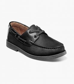 Florsheim Croquet Jr. Boys Moc Toe Boat Shoe - Black Nubuck