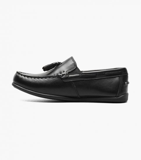 Florsheim Jasper Jr. Boys Moc Toe Drop Tassel Loafer - Black - Click Image to Close