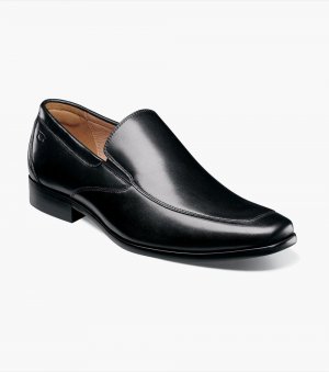 Florsheim Men's Postino Moc Toe Venetian Slip On - Black Smooth