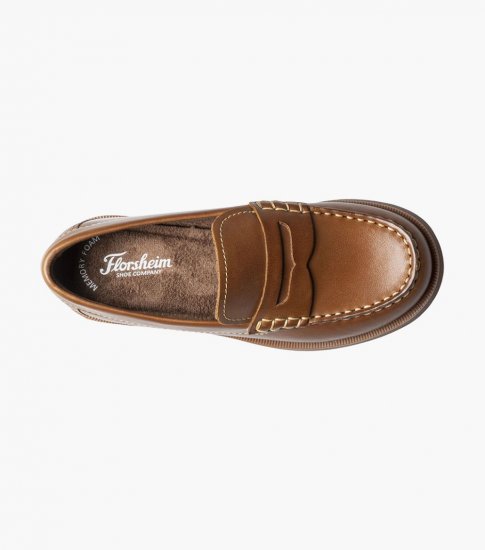 Florsheim Croquet Jr. Boys Moc Toe Penny Loafer - Cognac - Click Image to Close