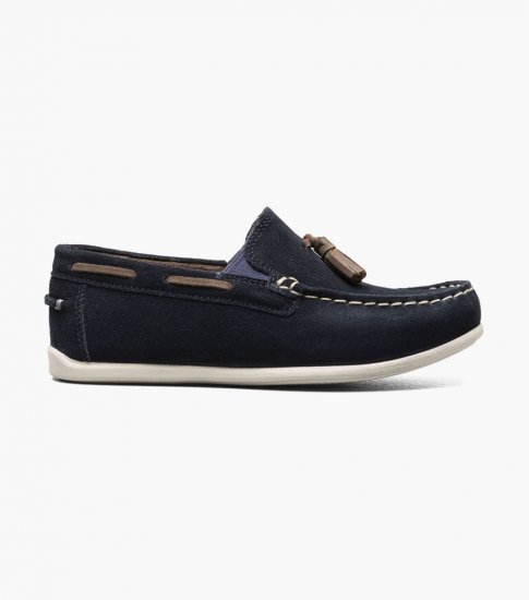 Florsheim Jasper Jr. Boys Moc Toe Drop Tassel Loafer - Navy Suede - Click Image to Close