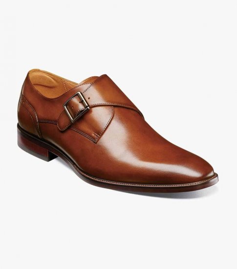 Florsheim Men's Sorrento Plain Toe Single Monk Strap - Cognac - Click Image to Close