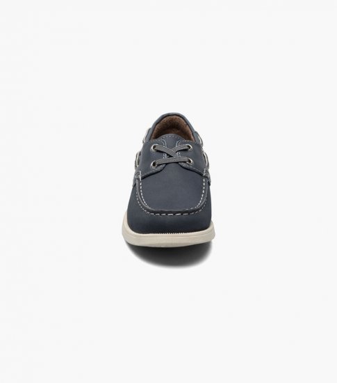 Florsheim Croquet Jr. Boys Moc Toe Boat Shoe - Navy Nubuck - Click Image to Close