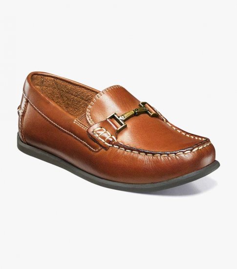 Florsheim Jasper Jr. Boys Moc Toe Bit Loafer - Saddle Tan - Click Image to Close