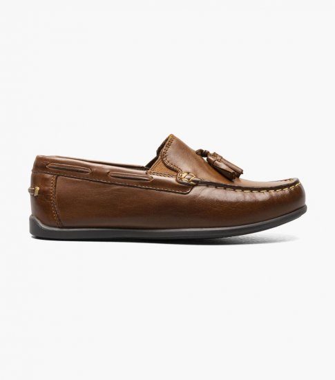 Florsheim Jasper Jr. Boys Moc Toe Drop Tassel Loafer - Saddle Tan - Click Image to Close