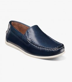 Florsheim Jasper Perf Jr. Boys Moc Toe Venetian Loafer - Navy Florsheim Jasper Perf Jr. Boys Moc Toe Venetian Loafer - Navy