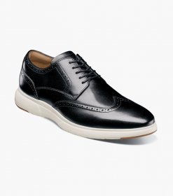 Florsheim Men's Dash Wingtip Oxford - Black w/White Florsheim Men's Dash Wingtip Oxford - Black w/White