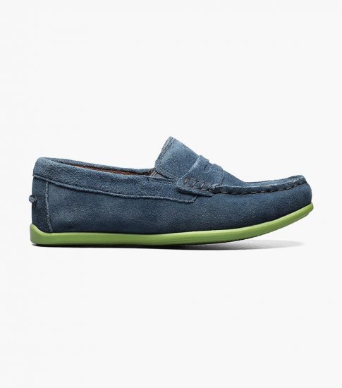 Florsheim Jasper Jr. Boys Moc Toe Penny Driver - Blue Suede - Click Image to Close