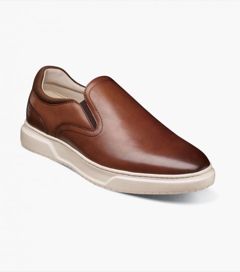 Florsheim Men's Premier Plain Toe Slip On Sneaker - Cognac - Click Image to Close