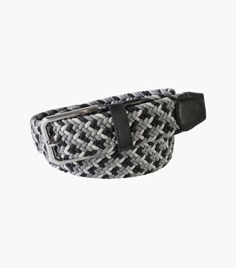 Florsheim Myles Woven Elastic Belt - Black w/White - Click Image to Close