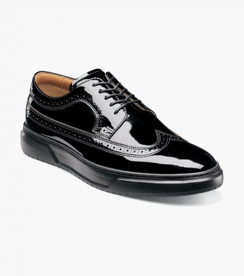 Florsheim Men's Premier Wingtip Lace Up Sneaker - Black Patent - Click Image to Close