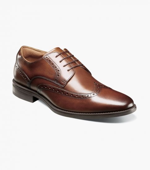 Florsheim Men's Santucci Wingtip Oxford - Cognac - Click Image to Close