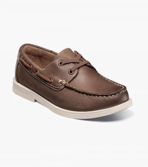 Florsheim Croquet Jr. Boys Moc Toe Boat Shoe - Brown CH