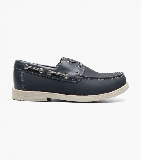 Florsheim Croquet Jr. Boys Moc Toe Boat Shoe - Navy Nubuck - Click Image to Close