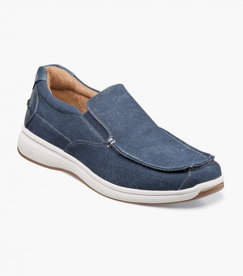 Florsheim Men's Great Lakes Canvas Moc Toe Slip On - Navy - Click Image to Close